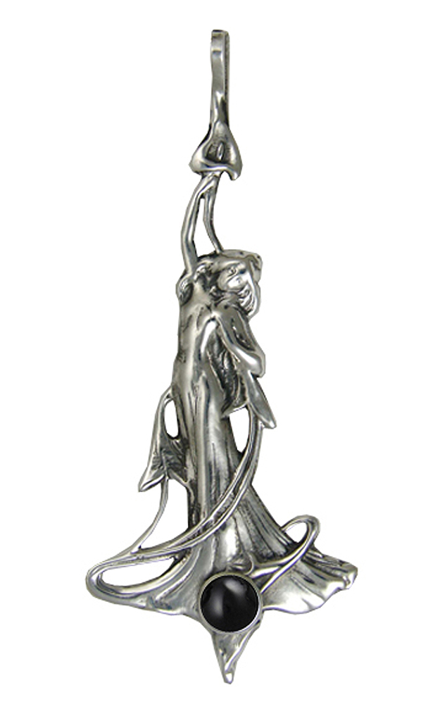 Sterling Silver Victorian Woman Maiden Pendant With Black Onyx